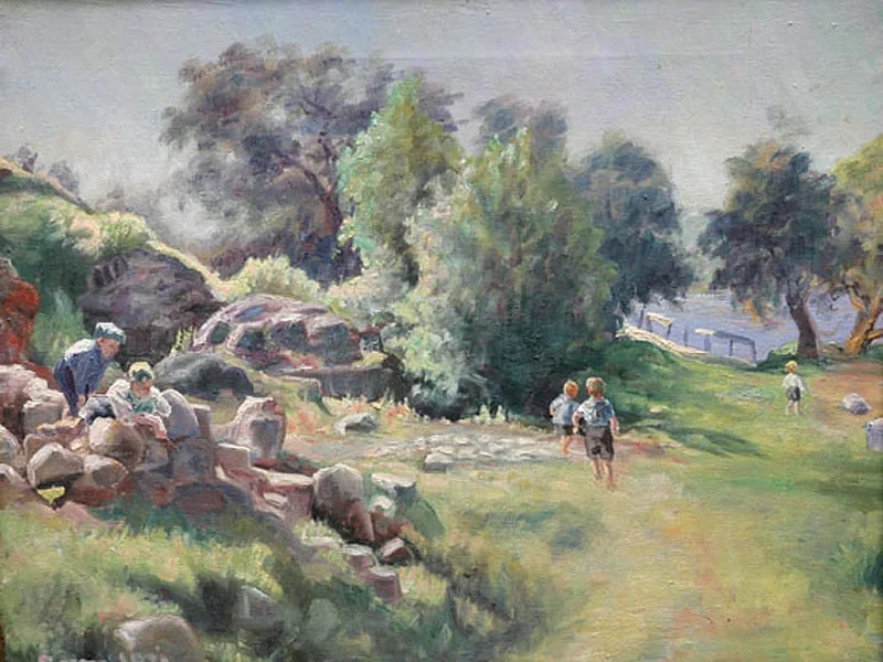 1863-Coenraad Matthias Garms - Bambini che si divertono in un parco selvaggio